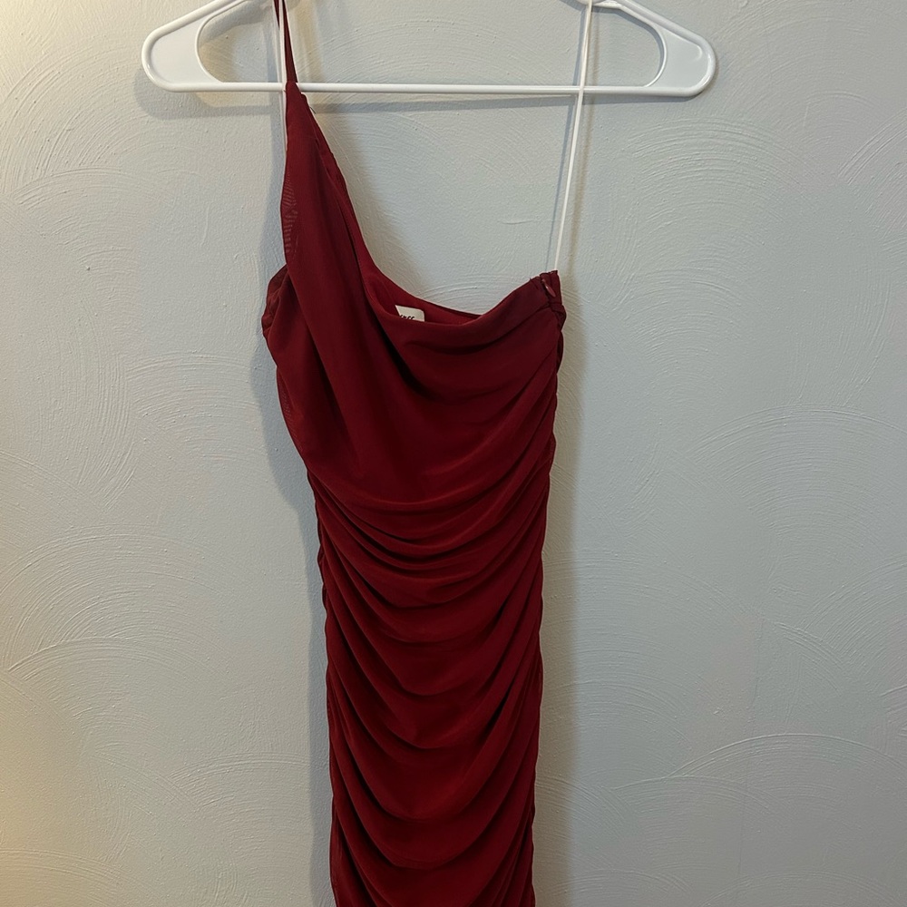 Burgundy One-Shoulder Dress
